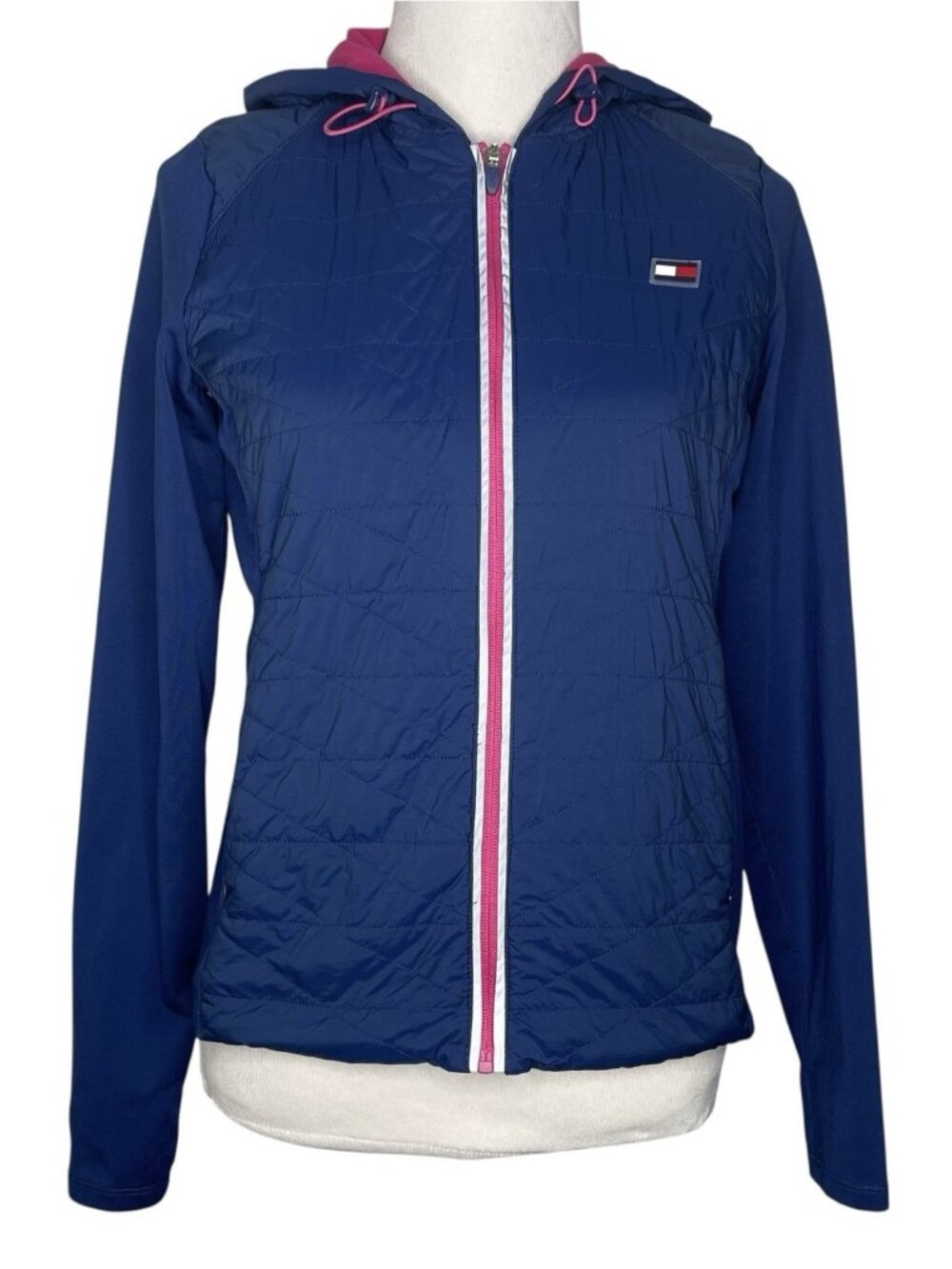 Tommy Hilfiger Womens Jacket Size Small Hooded Full Zip Thumbholes Blue